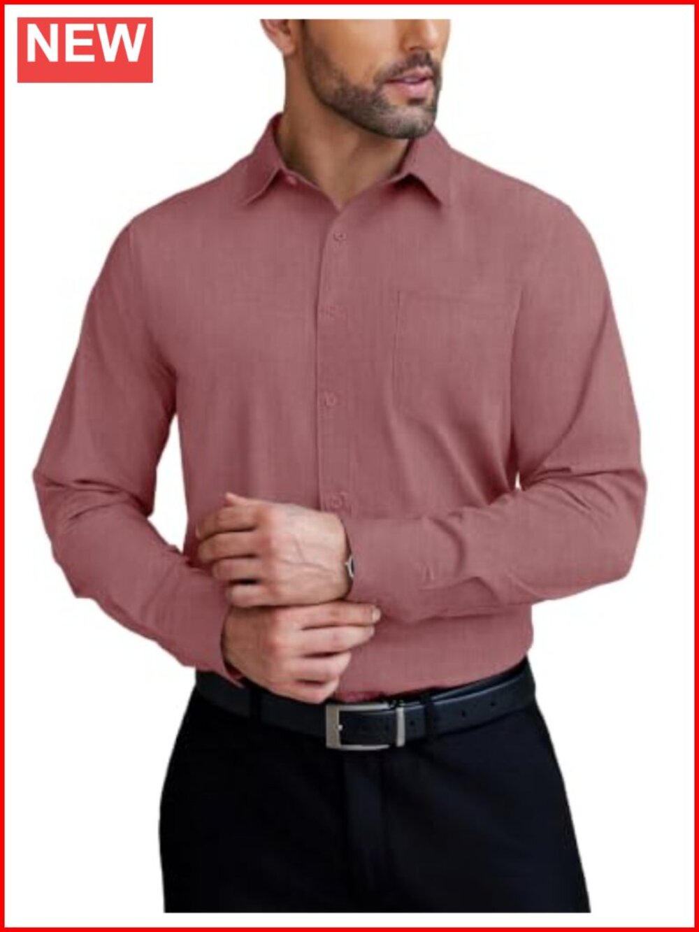 Mens Wrinkle Free Long Sleeve Button Down Dress Shirt Regular Fit Business
